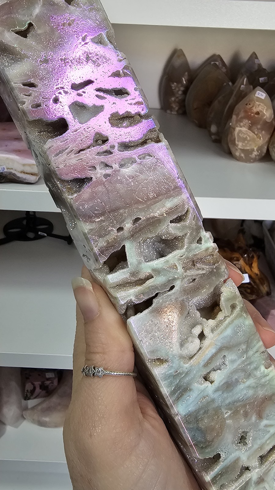 large Druzy Rainbow Angel Aura sphalerite crystal tower 755g 26.2cm