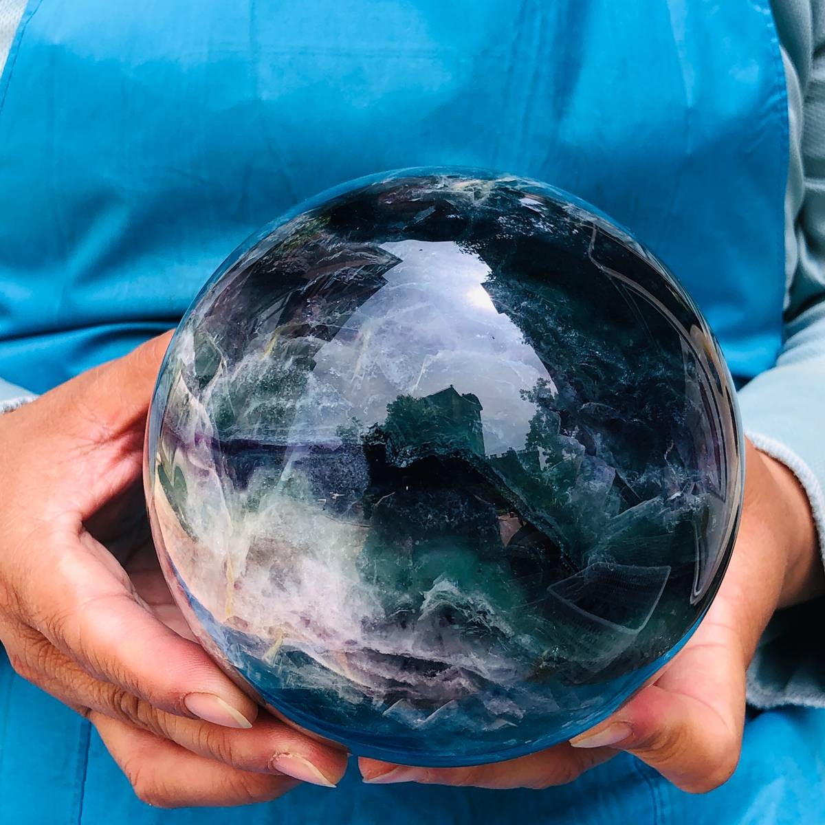 6.42LB Natural rainbow fluorite sphere quartz crystal polished ball healing