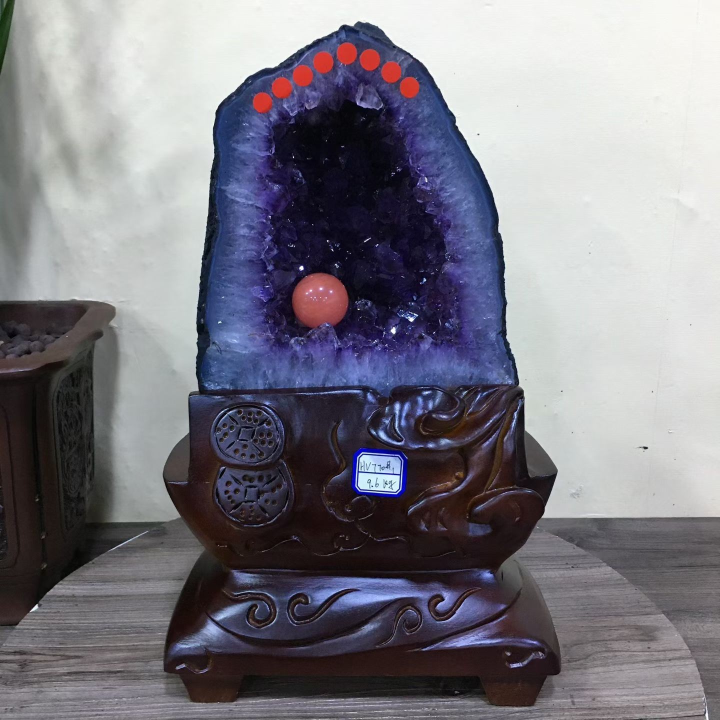 21.1LB Top Natural Amethyst Geode Quartz Cathedral Healing Decor +Stand