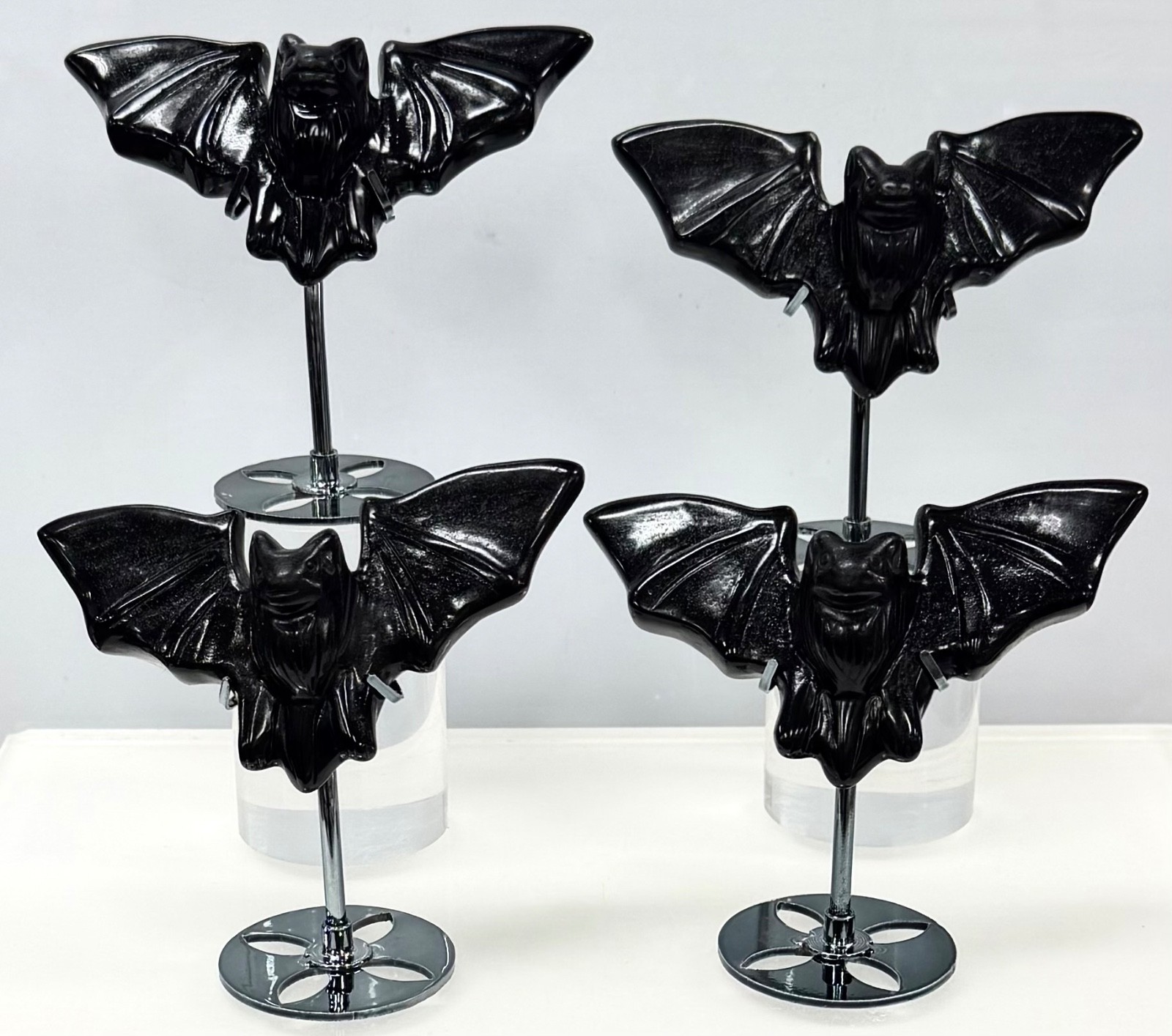 Wholesale Lot 4 Pcs Black Obsidian Bats With Stand Natural Crystal Healing