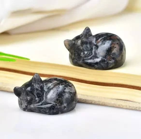 Natural Yooperlite Cat Handmade Carved Statue Flame Stone UV Reactive Ornament