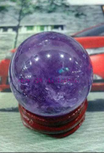 RARE 100% NATURAL 35mm AMETHYST QUARTZ CRYSTAL Round BALL SHAPE + STAND