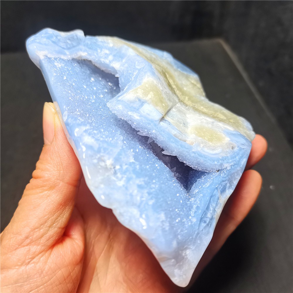 RARE 393.2g Natural Argentine Blue Agate Stone Geode Healing R2136