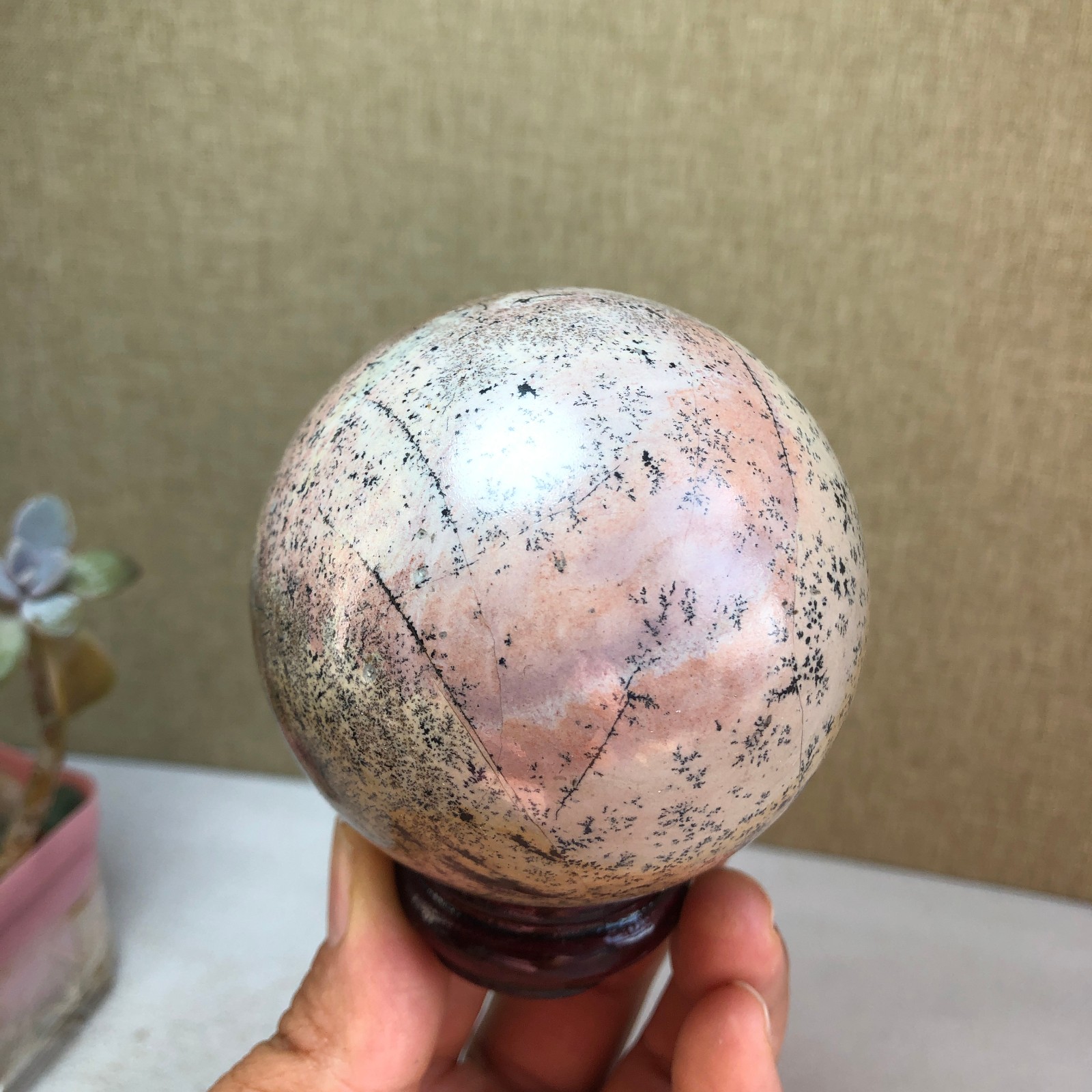 67mm Natural Traditional Chinese Painting ball Hand Carving sphere 433g A2082