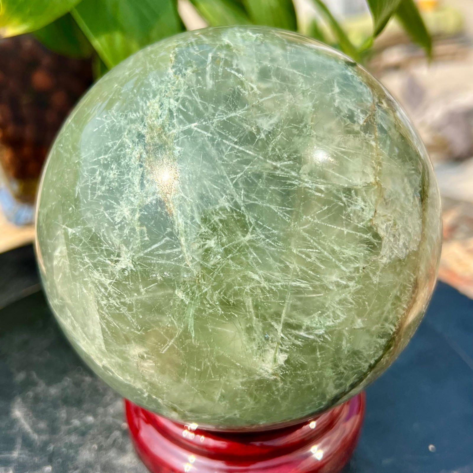 5.5LBNatural Green Phantom Quartz Sphere Crystal Ball Healing Decor