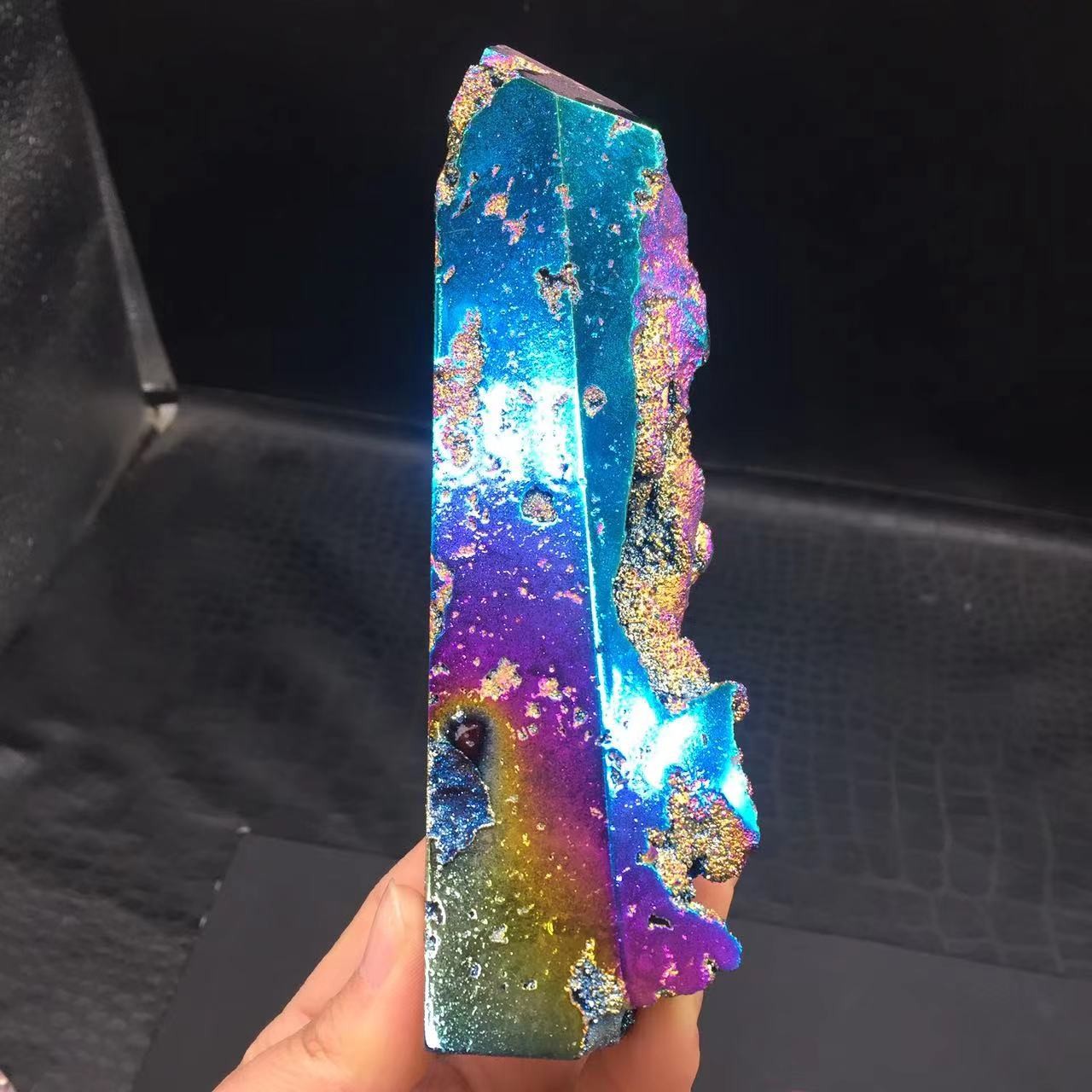 Angel Aura Natural Sphalerite Crystal Geode Point Pillar Healing Decorate