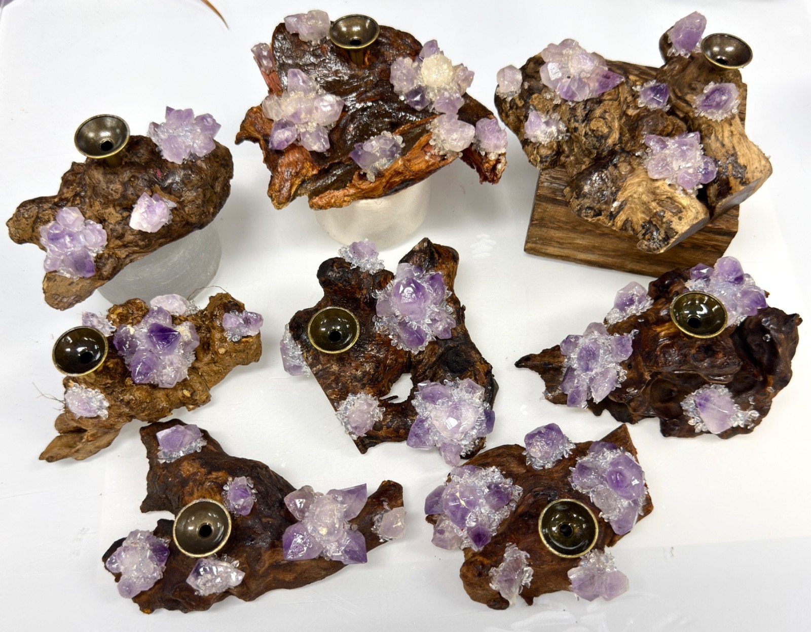 Wholesale Lot 8 Pcs Natural Amethyst Drift Wood sphere Stand – Incense Holder