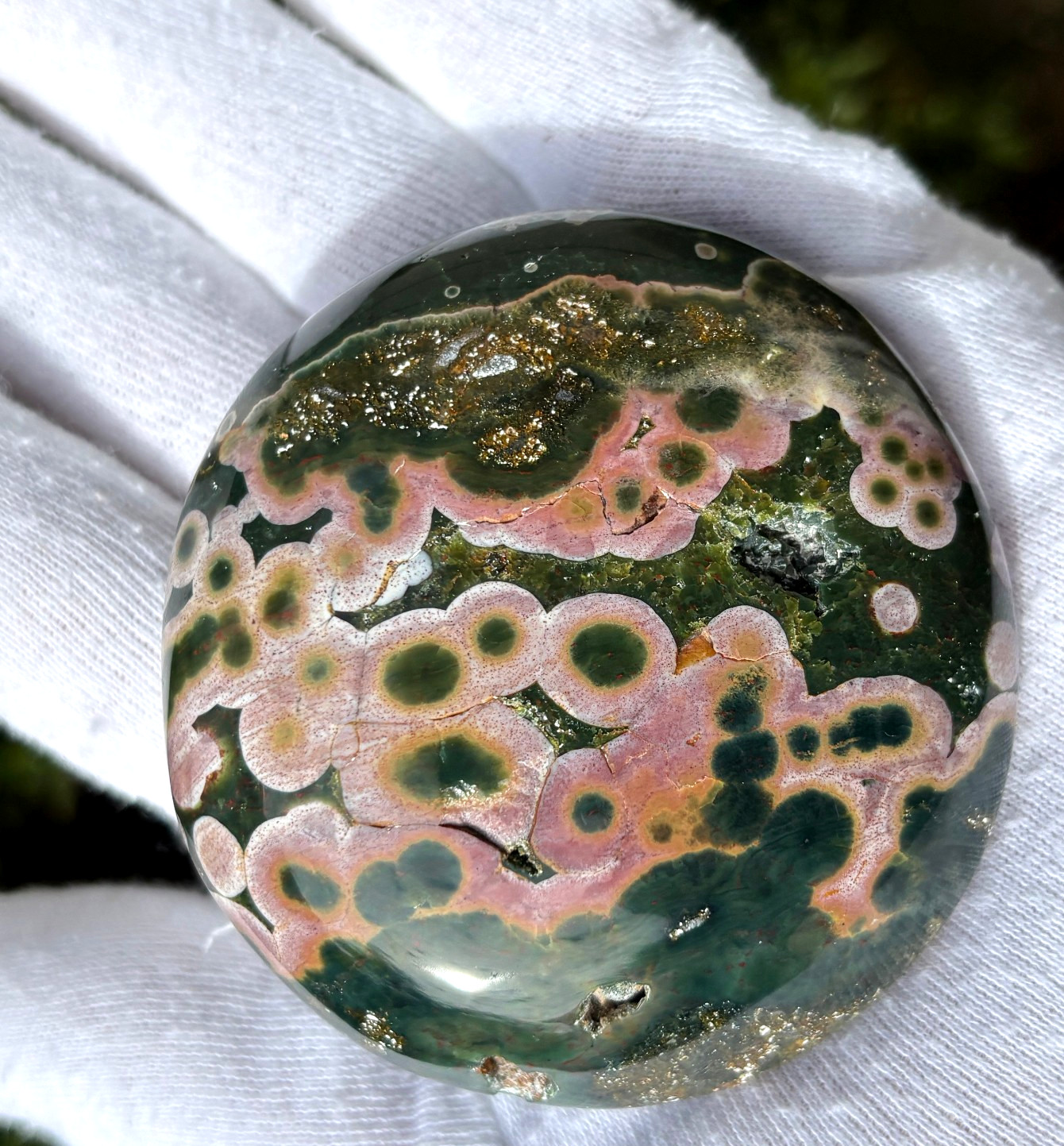 USA SALE 149g 2.5″ KABAMBY OCEAN JASPER OJ PALM STONE PALMSTONE Green ORBS PINK