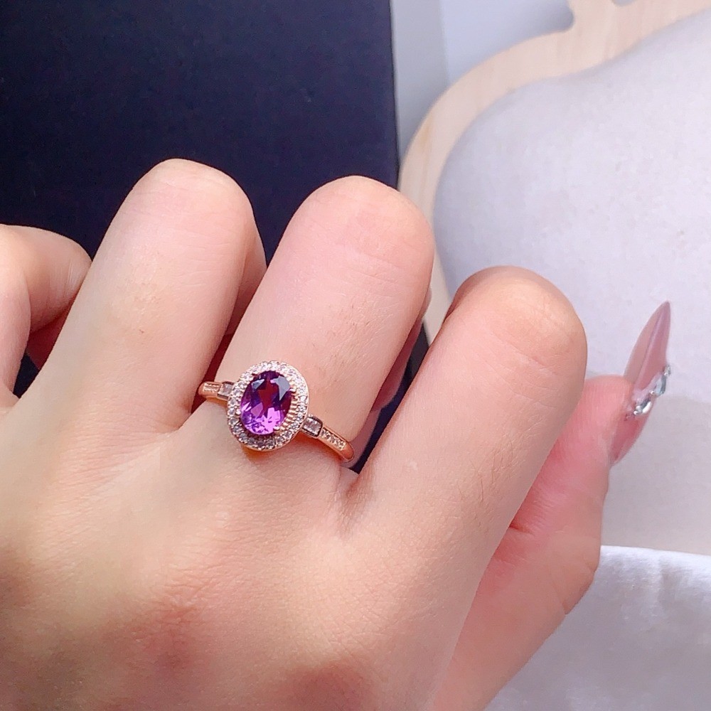 Natural Amethyst Open Adjustable Ring Gemstone S925 Silver Plated 18K Gold Gift