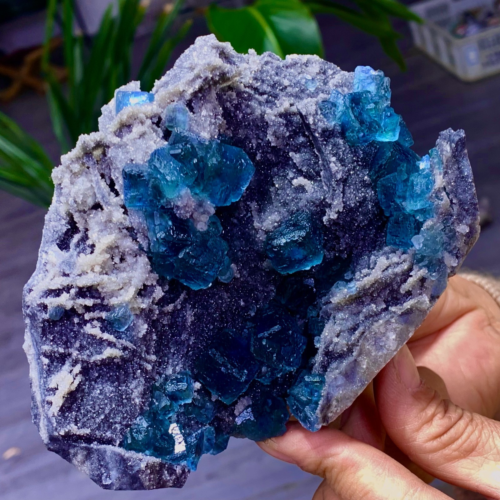1.36LB Natural transparent purple cubic fluorite mineral sample Inner Mongolia