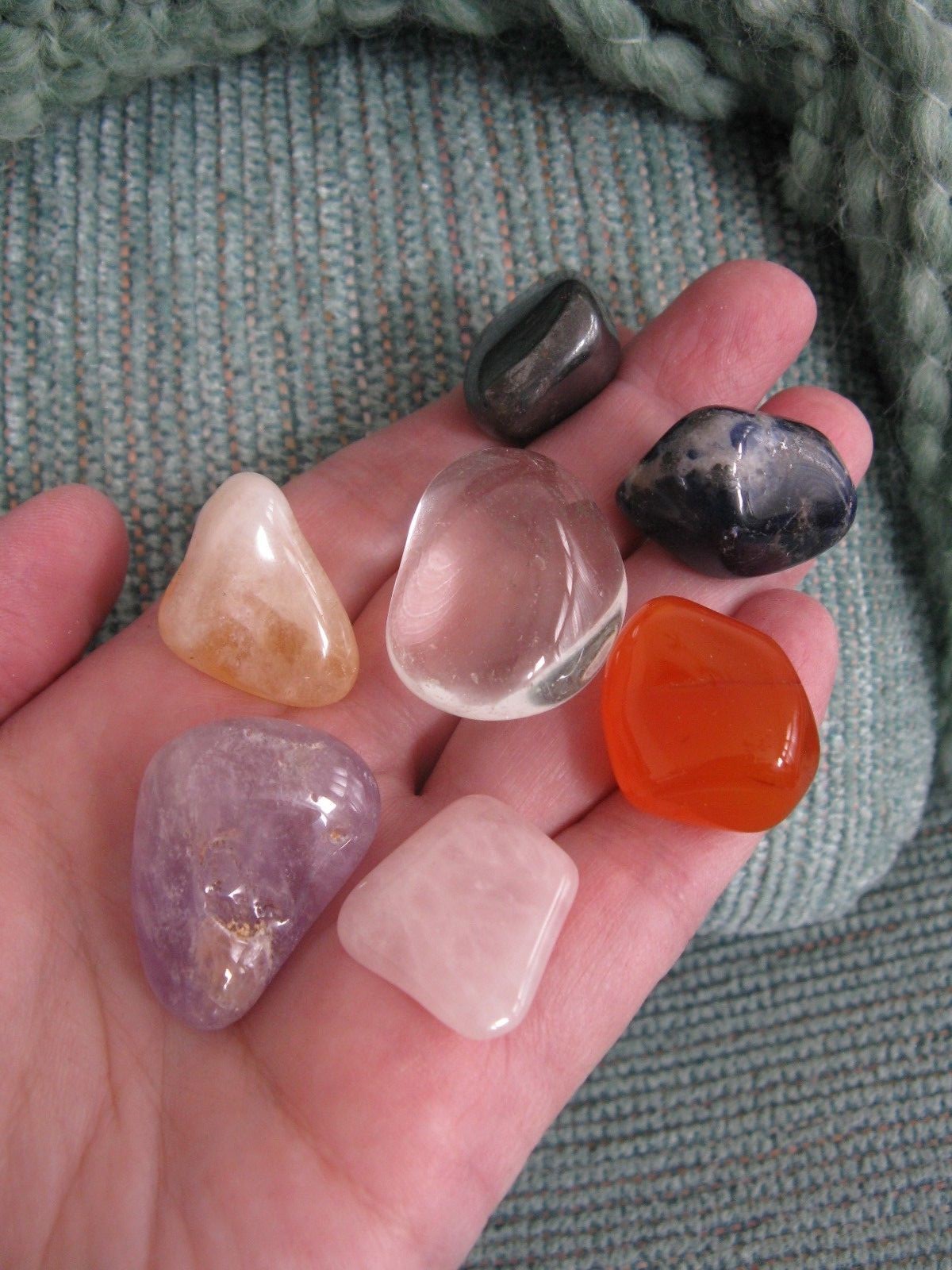 NEW CHUNKY CHAKRA CRYSTAL HEALING STONE NATURAL GEMSTONE SET w/Bag
