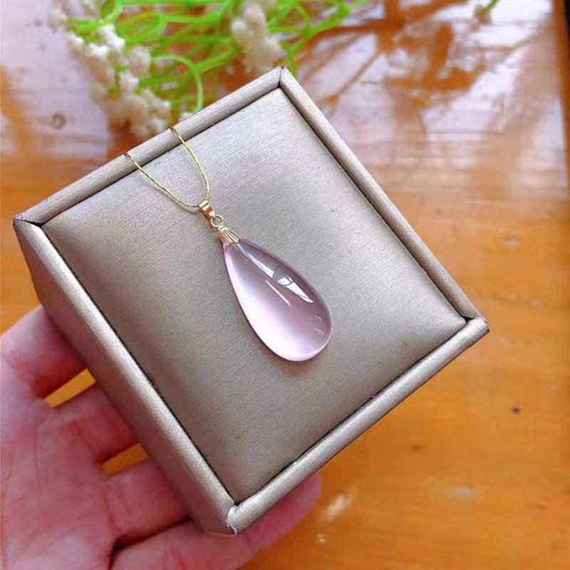 Natural Star Rose Quartz Teardrop Pendant Versatile Necklace/Sweater Chain
