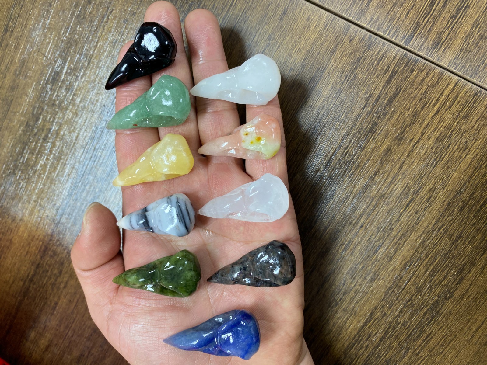 1pc Natural Mixed Quartz hand Carved Bird skull crystal Reiki healing gift
