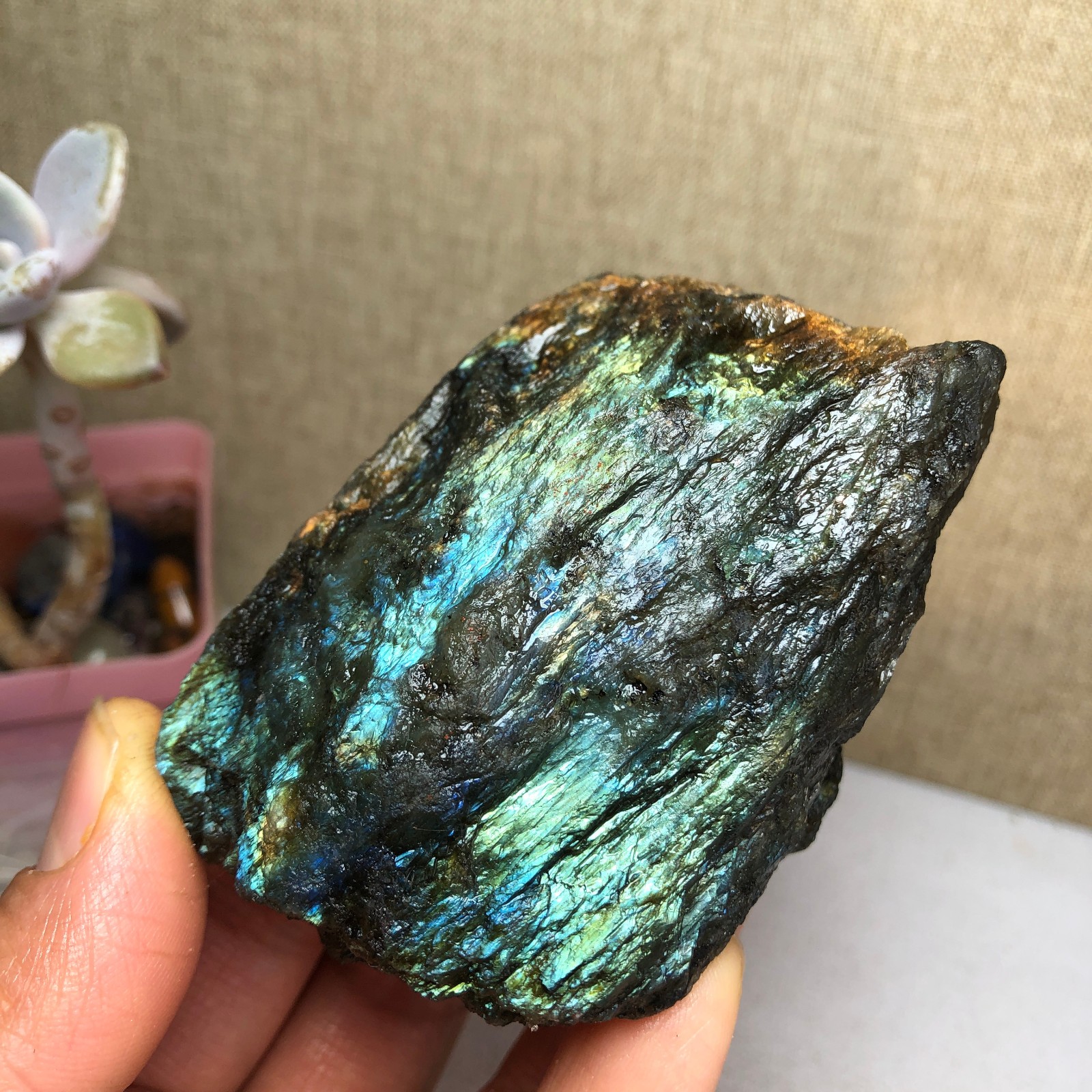 67mm Natural Labradorite Crystal gemstone rough original Specimen 212g A2627