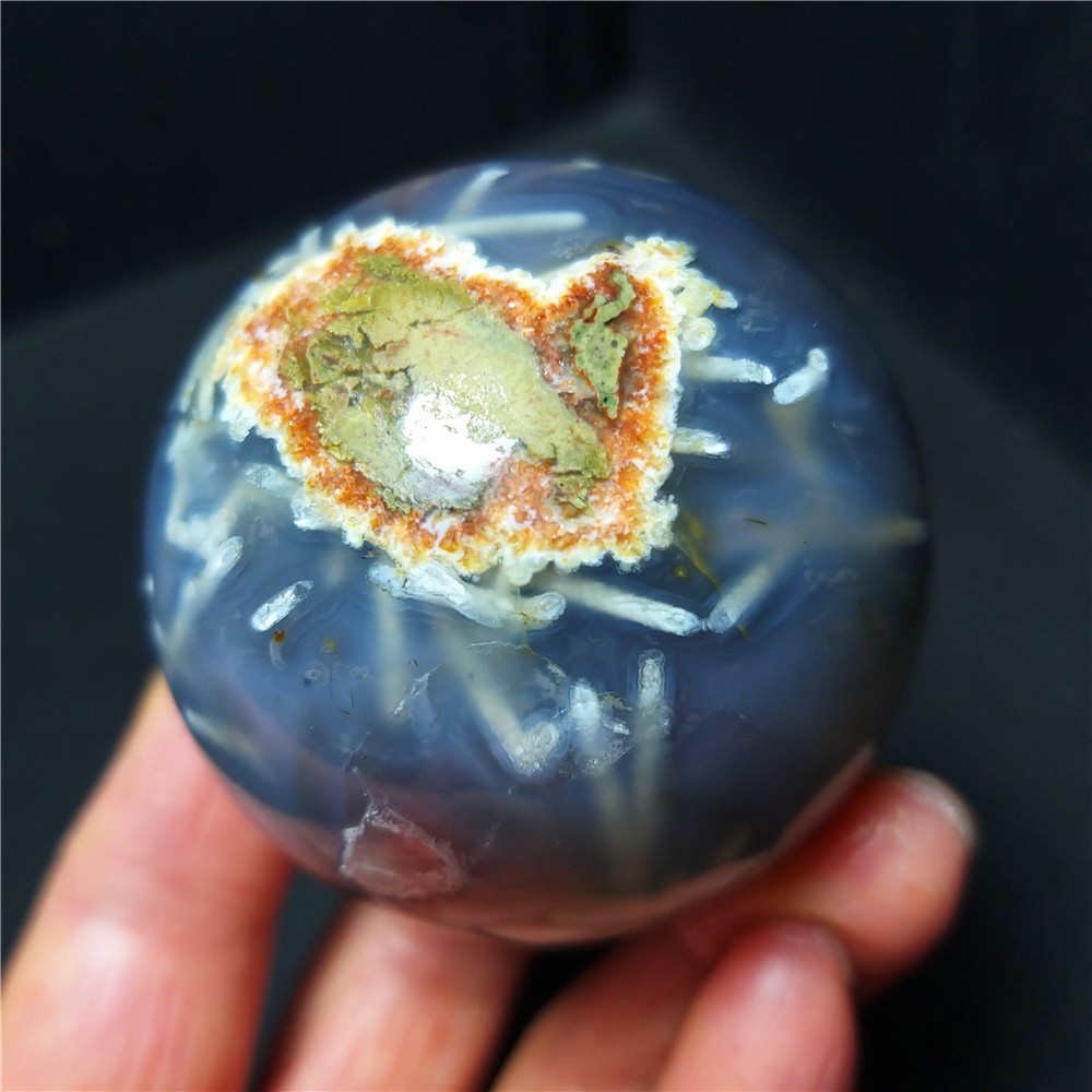 RARE 175.6G Natural Polished colorful Banded Agate Tourmaline Ball Healing A4698