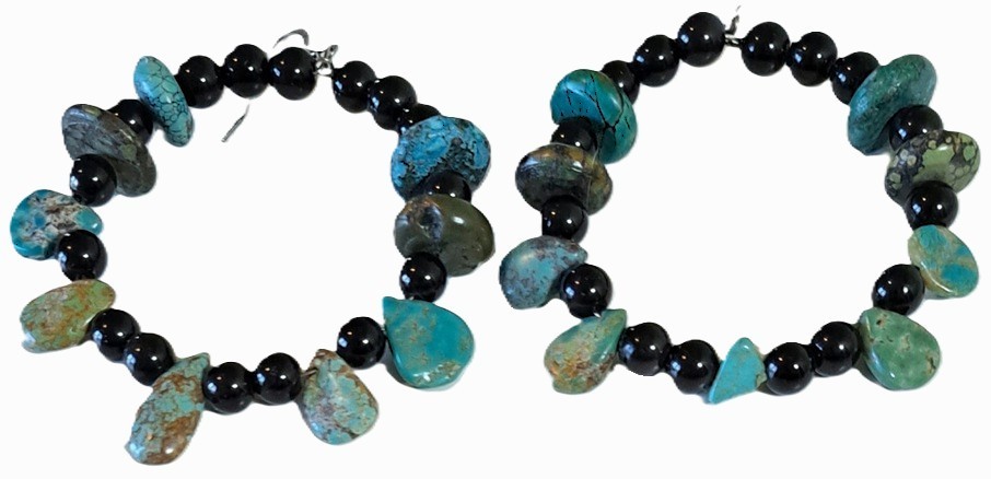 Natural Turquoise Obsidian Hoop Earrings