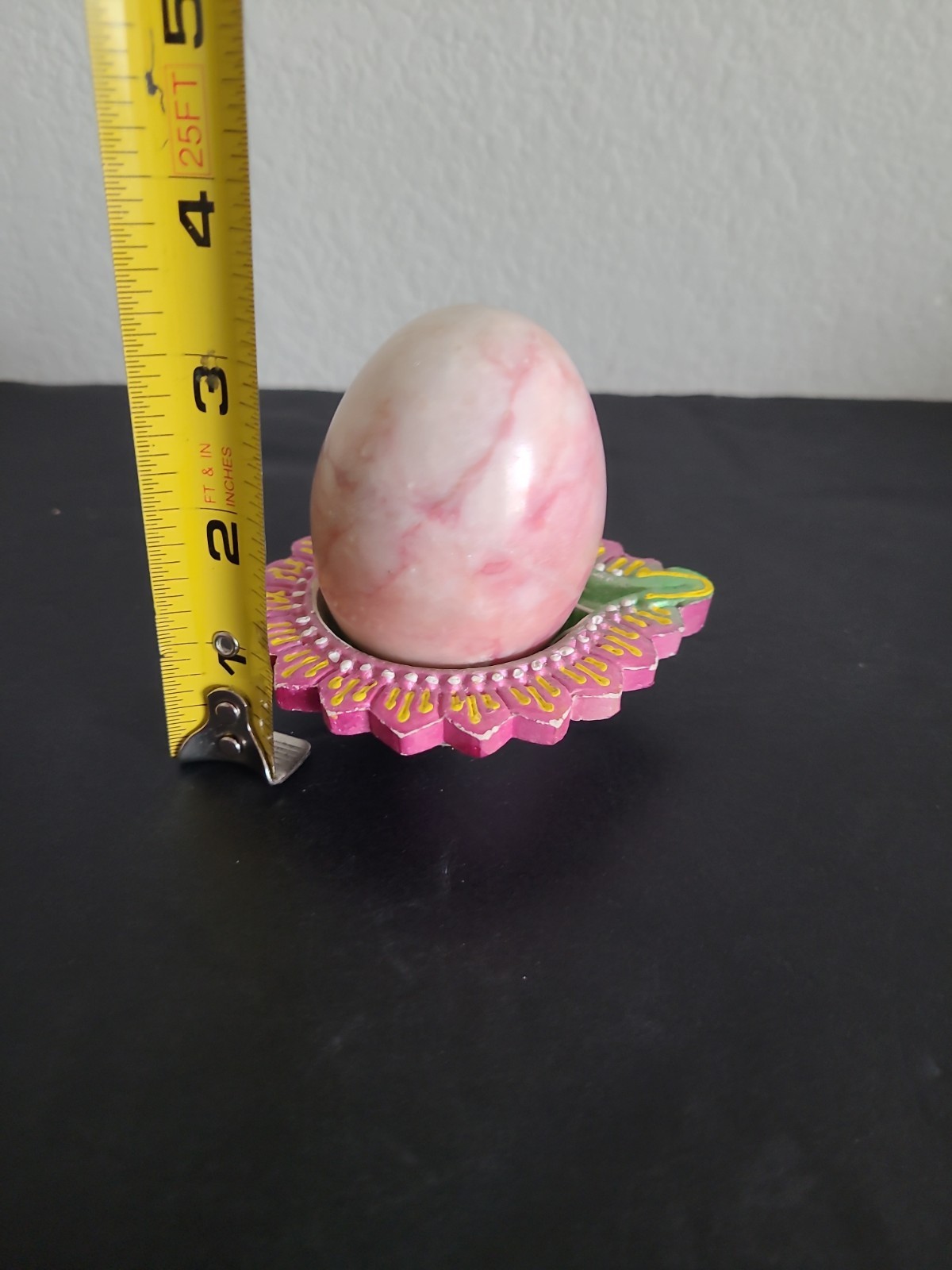 Vintage Polished Pink Stoned Quartz Egg & Ceramic Stand