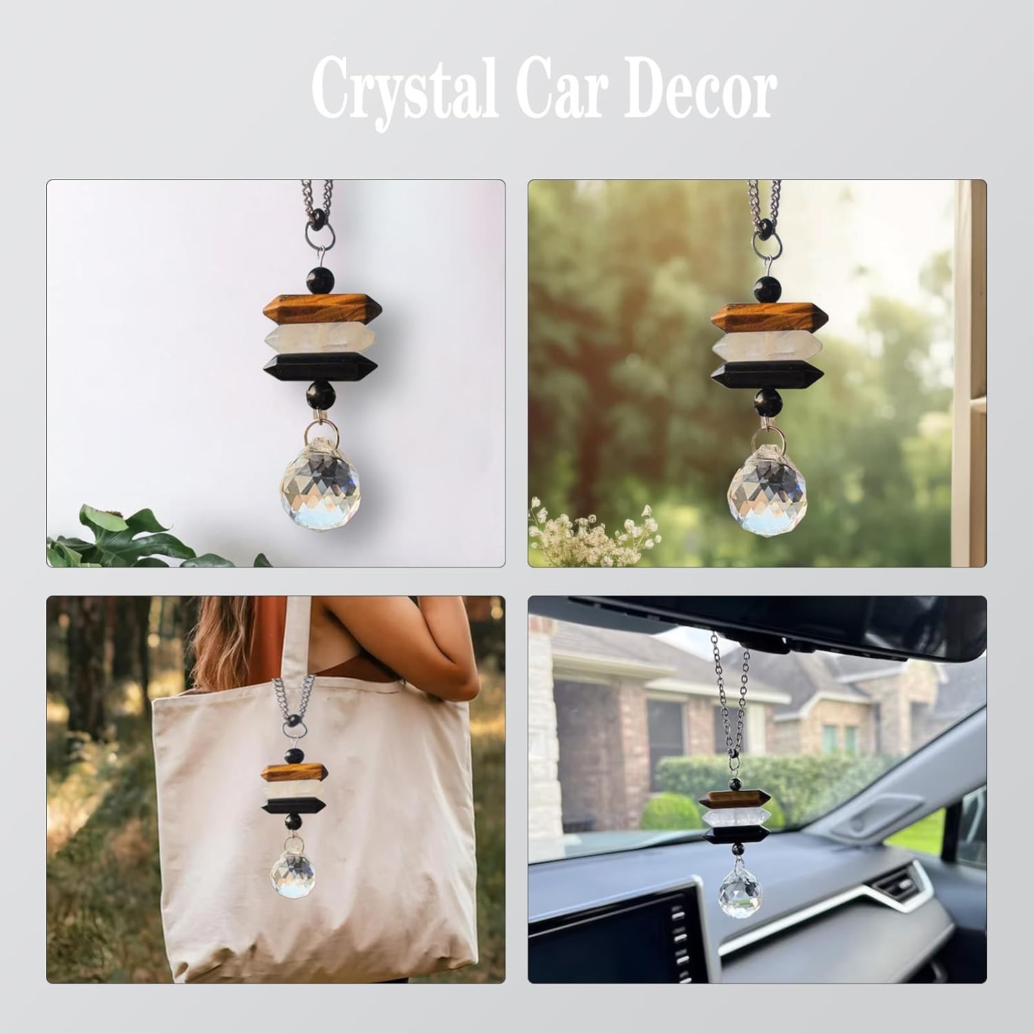 Crystal Hanging Car Charm,Cute Healing Stones Car Decor for Rear View Mirror,Boh