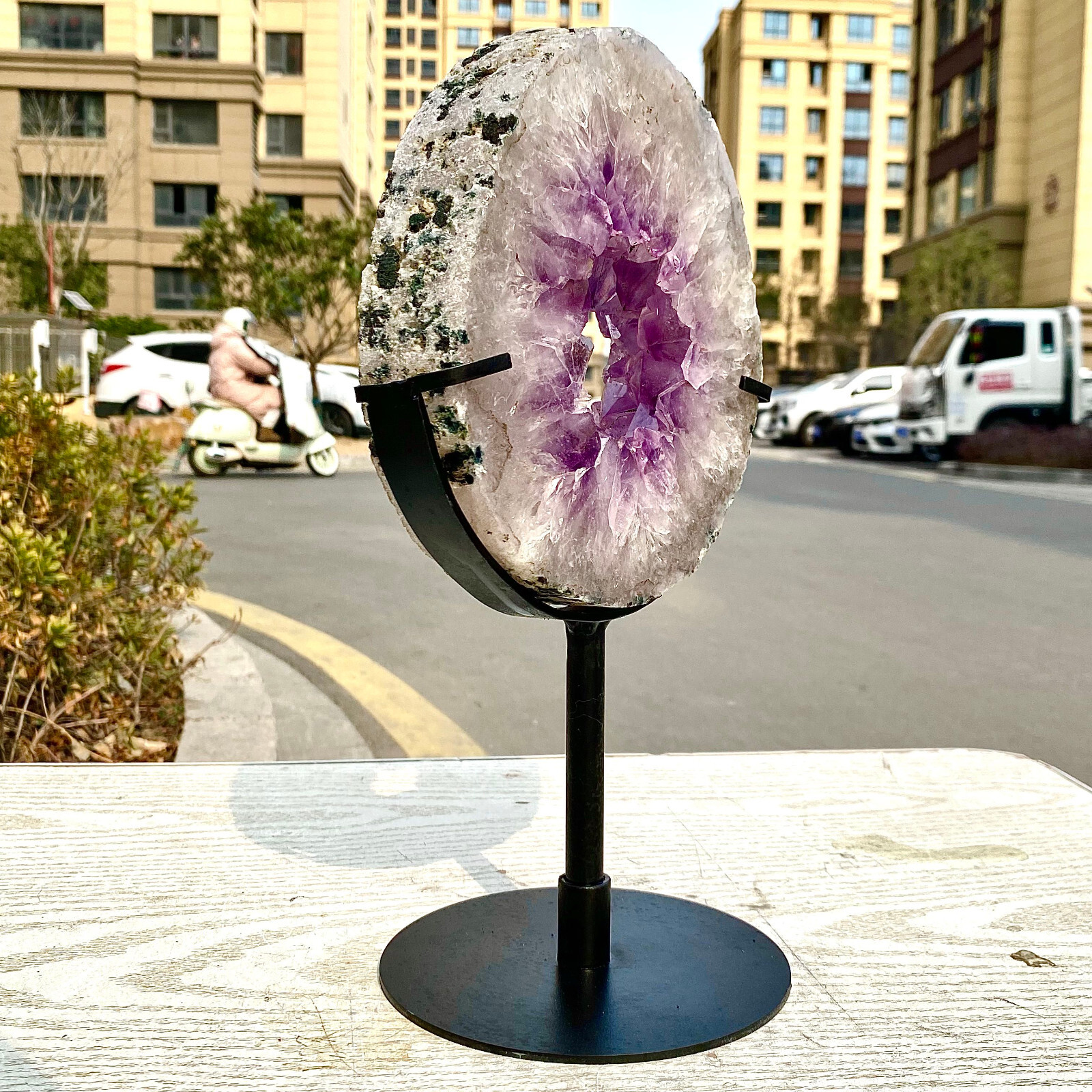 4.29LB Natural Amethyst Cave Crystal Slice Crescent shaped Hand Cut Repai