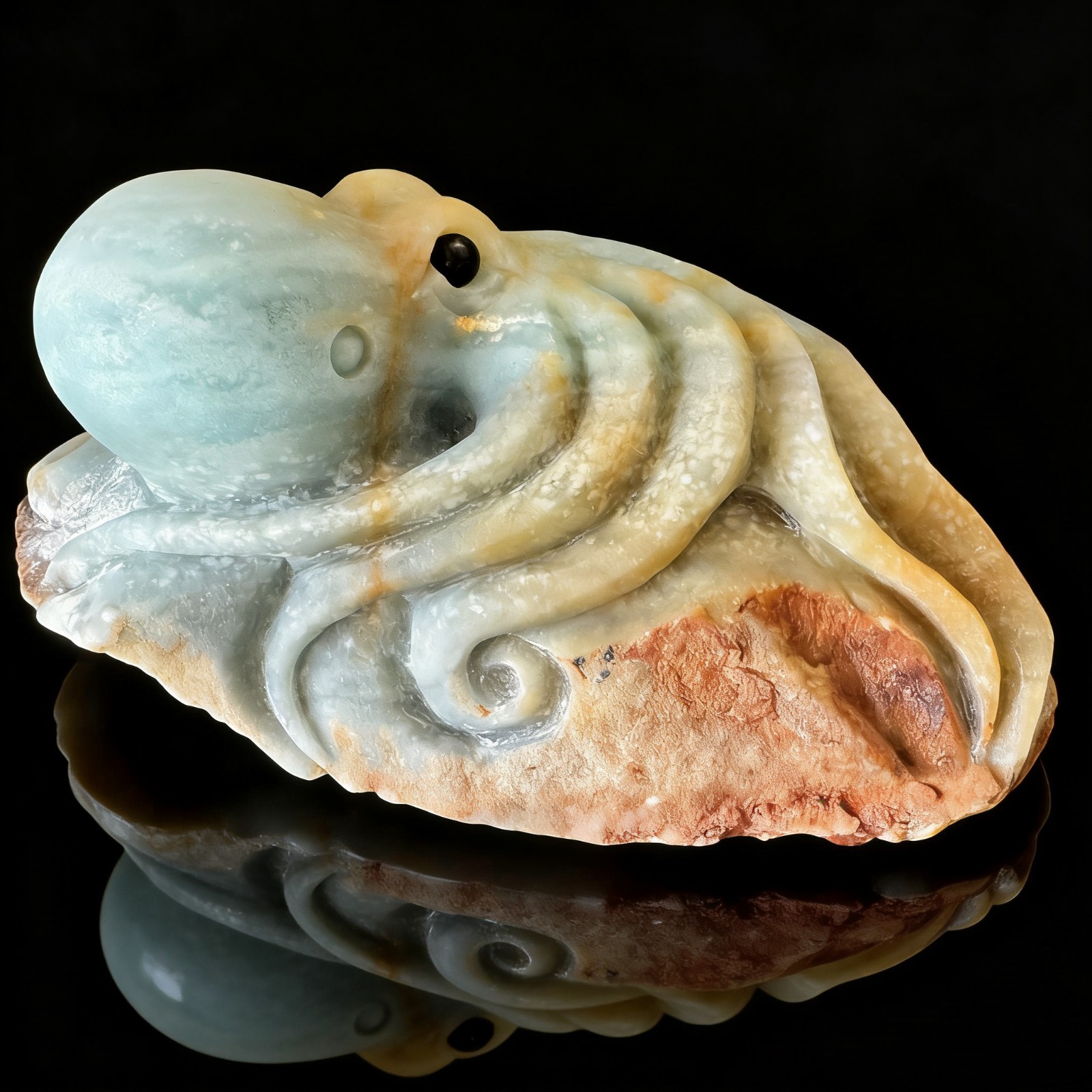 Artisan Carved Amazonite Octopus with Natural Color Variations for Collectors
