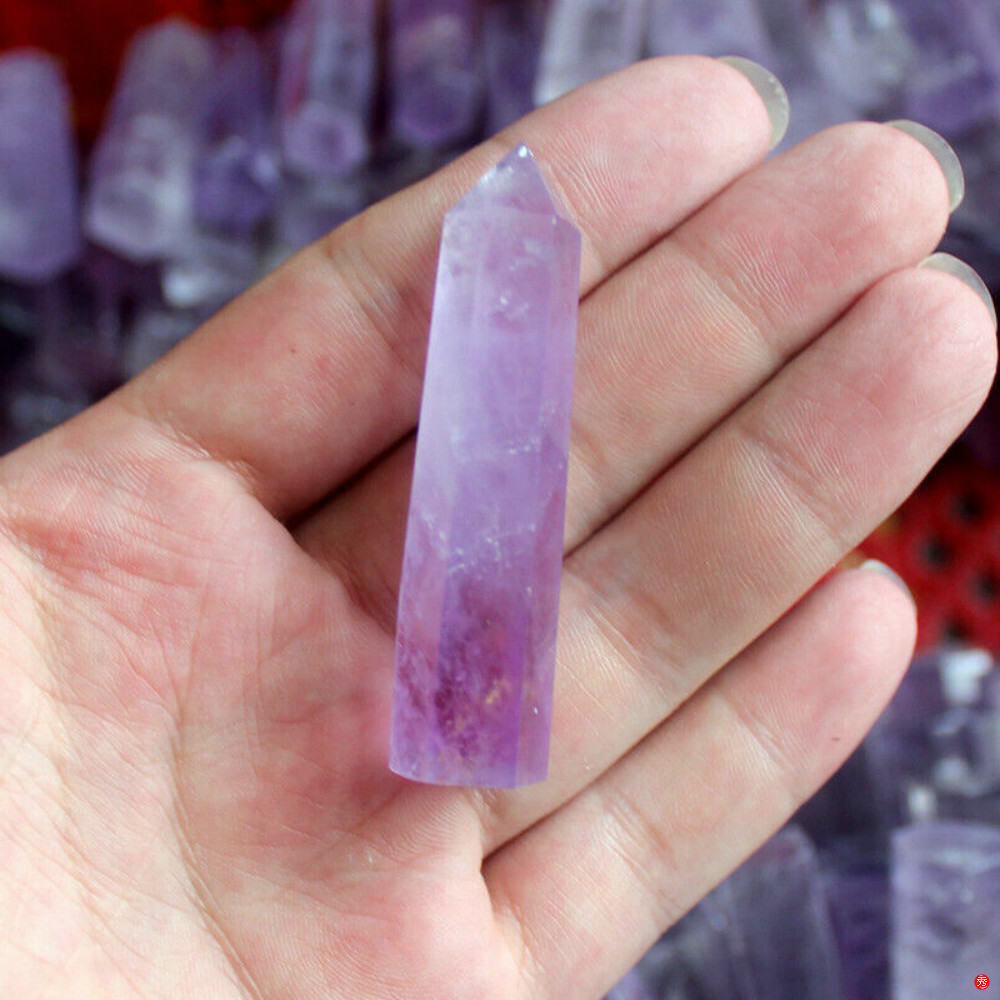 1Pc Natural Purple Amethyst Quartz Crystal Point Wand Healing Rock Stone Obelisk
