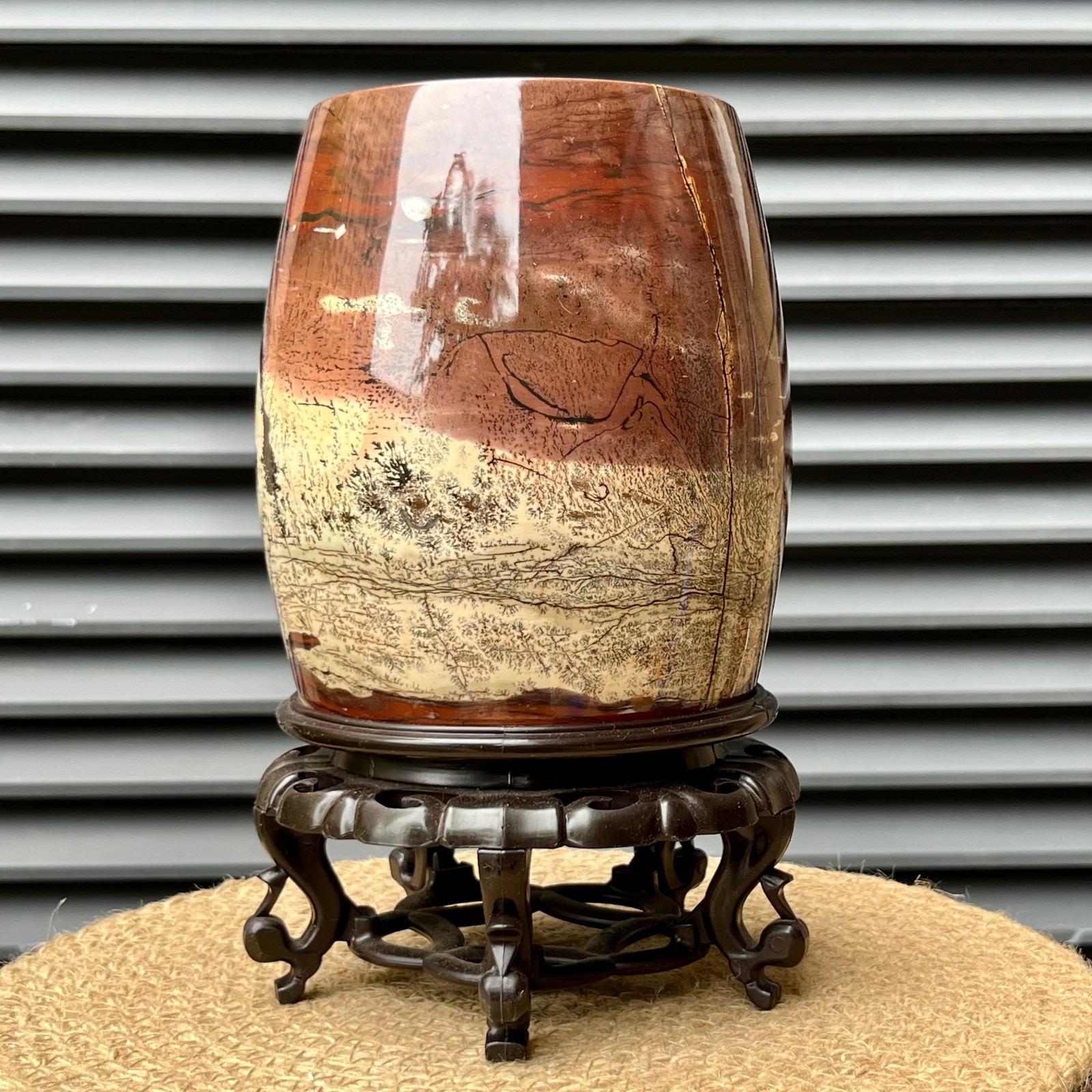 5lb Scenic Stone Hollow Vase Brush Pot Crystal Art Living Room Display Stand