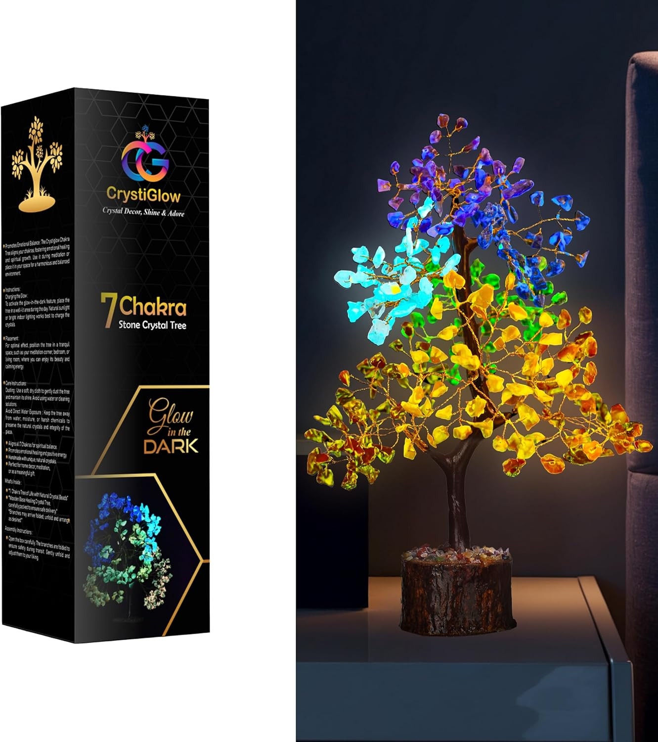 Glow in Dark Crystal Tree – 10 Inches, Handmade Chakra Tree | House Decor | Heal