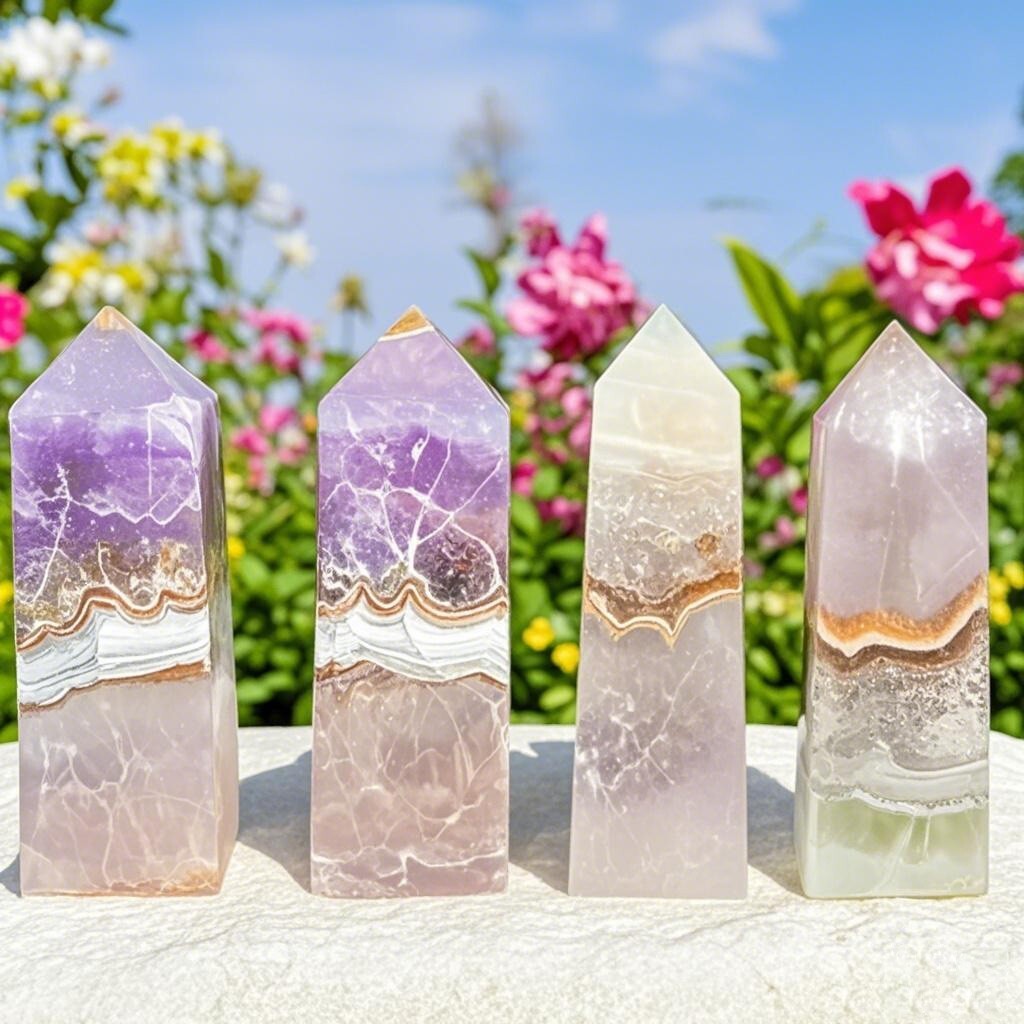 Amethyst Lace Agate Crystal Tower Point Healing Crystal Obelisk Wand Decor Gift