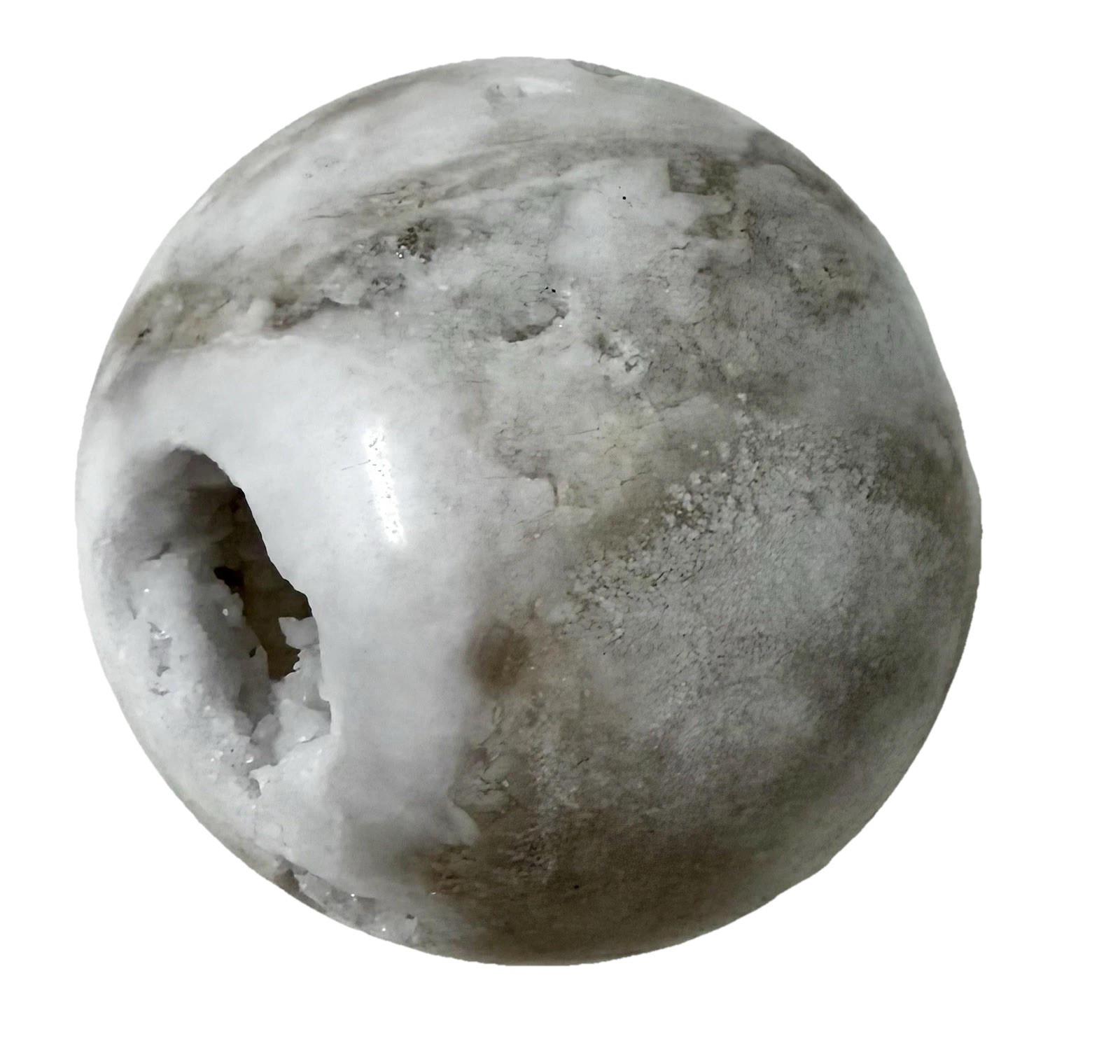 397g White Agate Big Druzy Crystal Sphere Polished With Holder