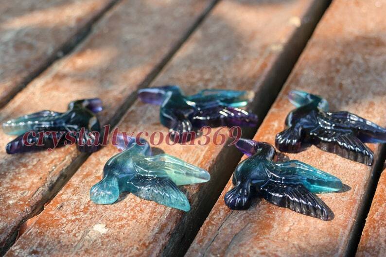 2″ Carved Natural Fluorite Humming Bird Reiki Crystal Skull Decor Crystal Gift