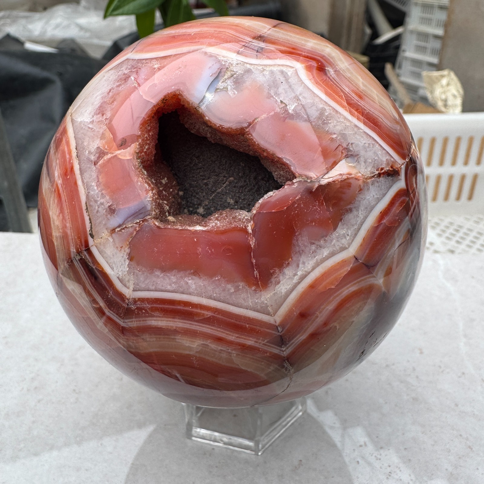 1250G Natural red stripe agate sphere Crystal Ball Madagascar mineral