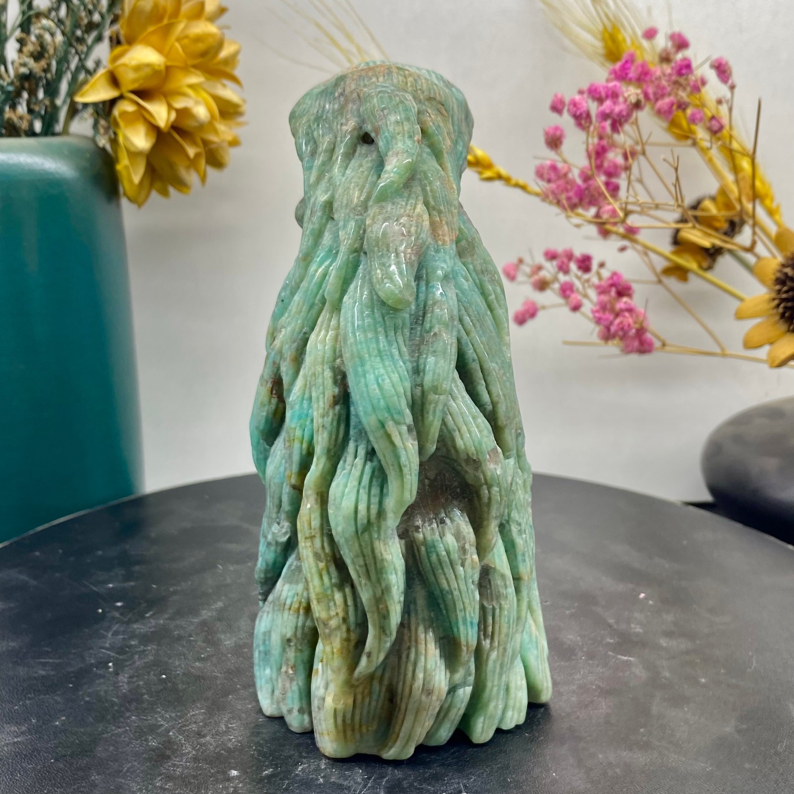 2.02LB Natural Amazonite Carved Eagle Figurine Hand Carved Crystal Hawk Reiki He
