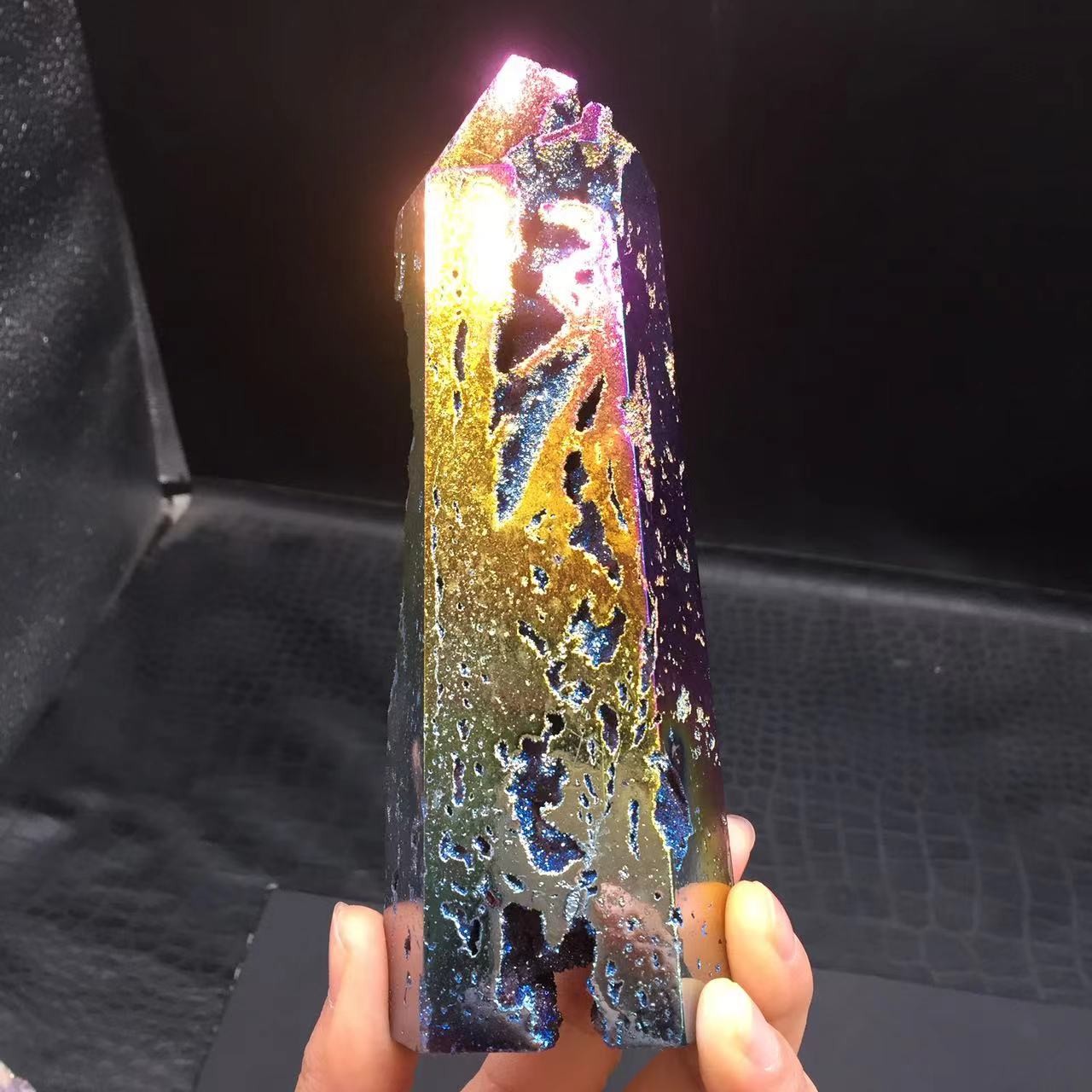 Angel Aura Natural Sphalerite Crystal Geode Point Pillar Healing Decorate