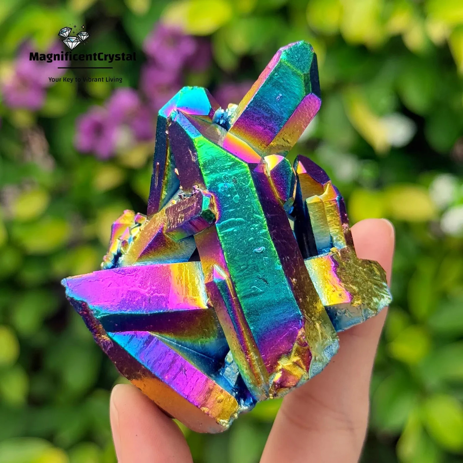 1PC Natural Titanium Rainbow Cluster Quartz Aura Quartz Crystal Reiki Home Decor