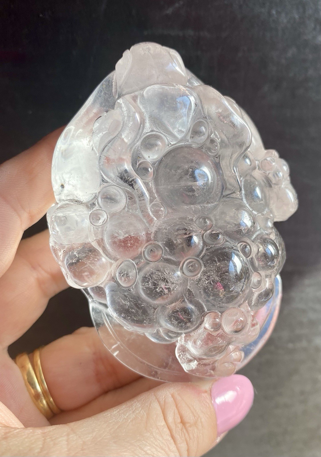 Crystal Clear Quartz 3 Leg Money Toad Frog Coin Feng Shui Prosper 274g
