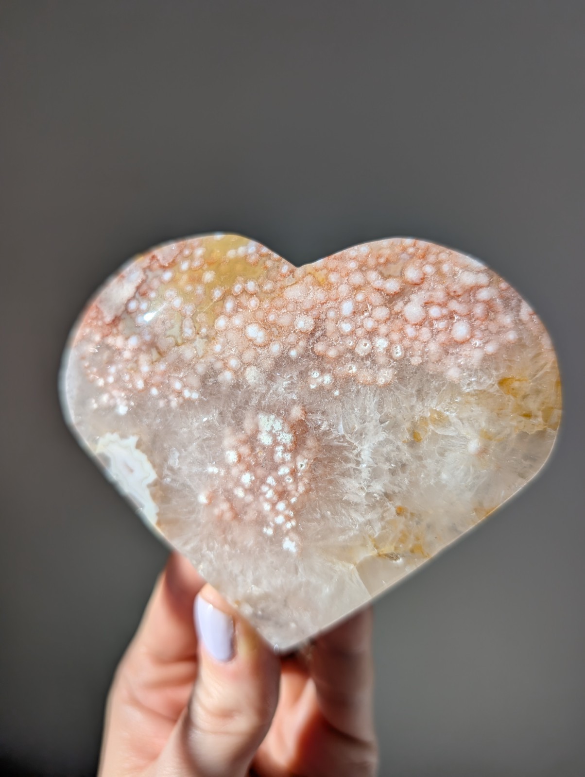 Pink Amethyst Heart Carving Crystal Gemstone Chakra Reiki 3.7 inches wide