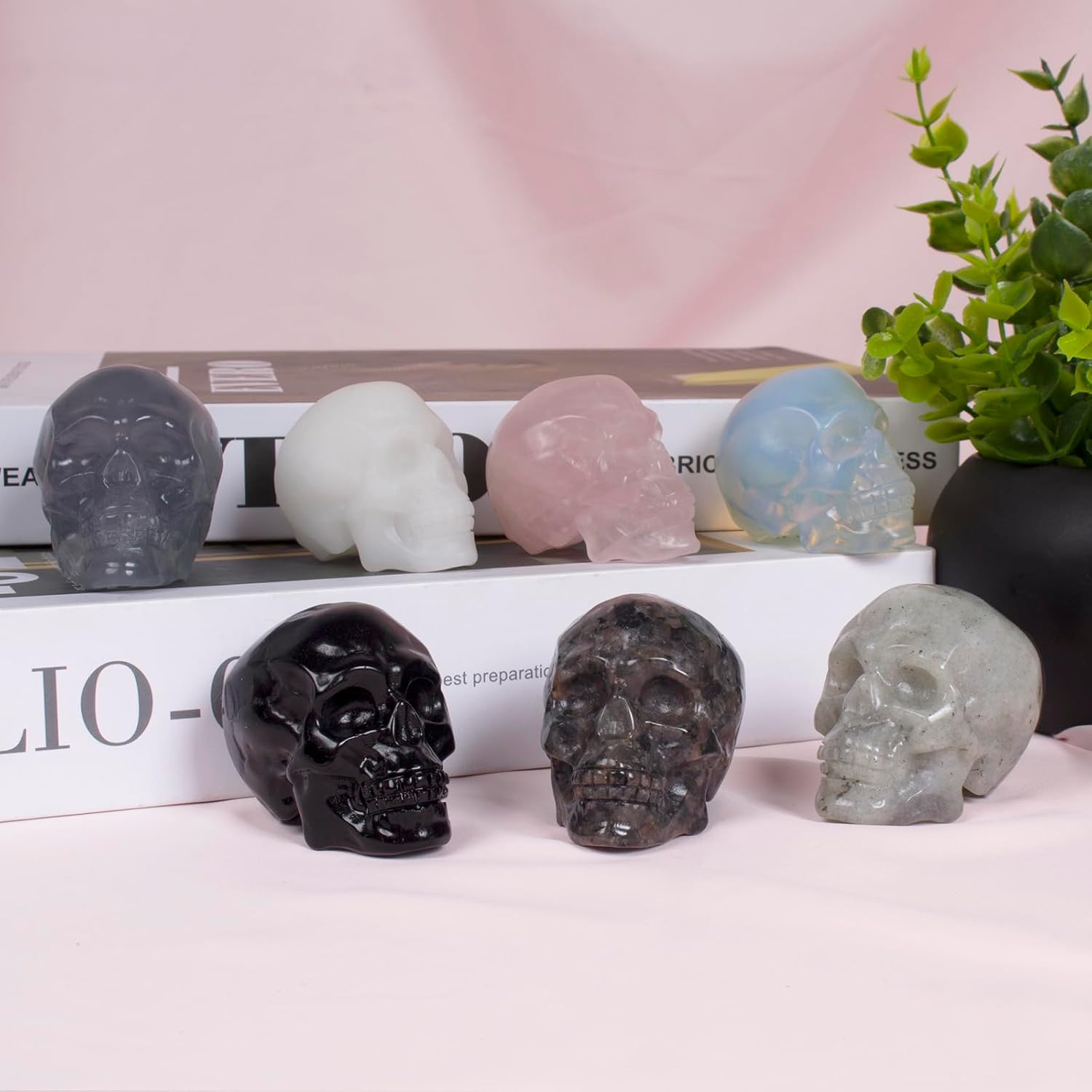 2Inch Flame Stone Crystal Carved Skull Statue Spiritual Decor Skull Bathroom Dec