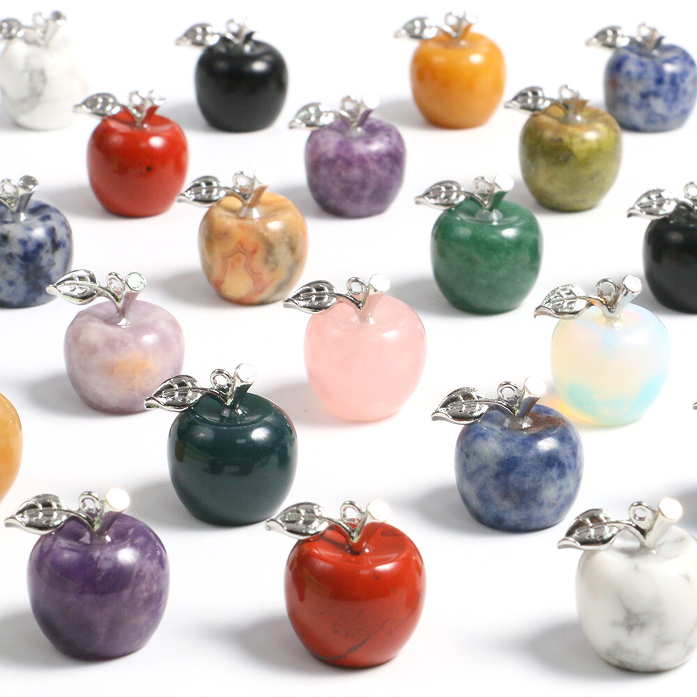 Mini Gemstones Hand Carved Apple Pendant Crystal Reiki Chakra Healing Beads DIY
