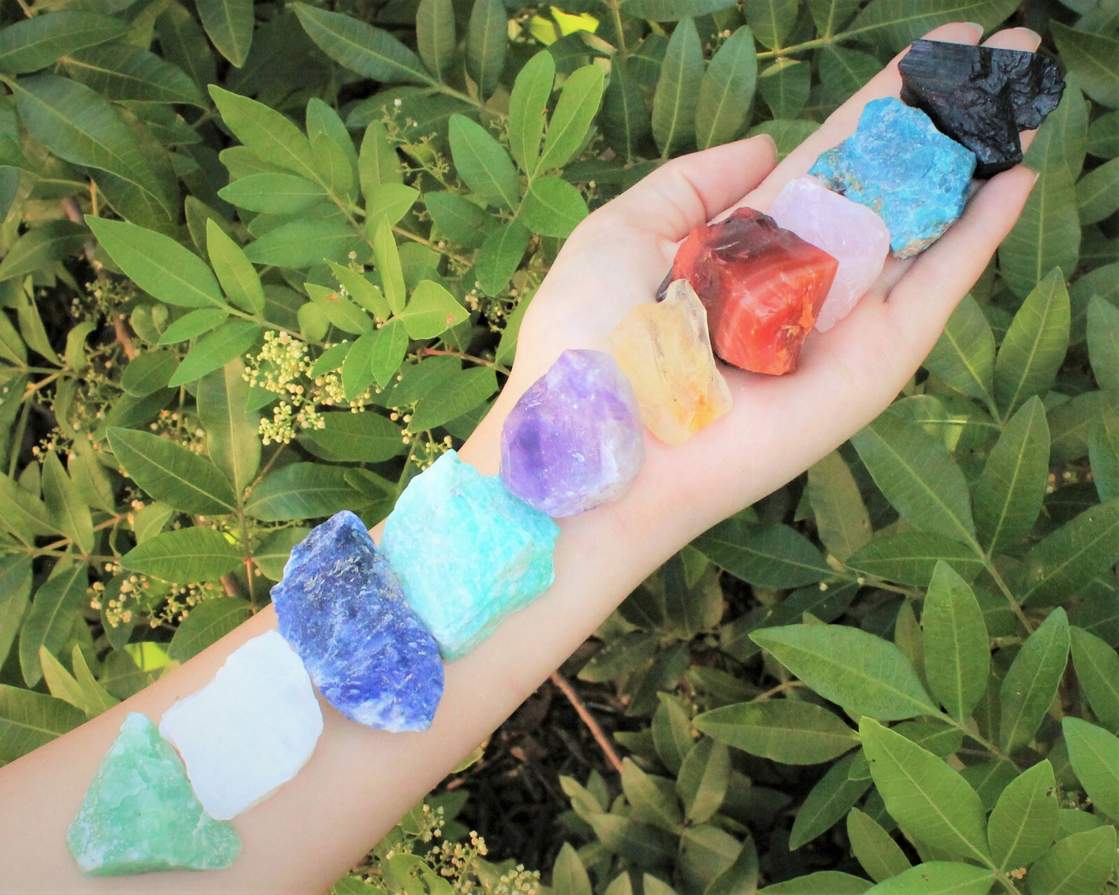Beginners Crystal Kit 10 pcs in Velvet Pouch: Most Popular Rough Crystals MEDIUM