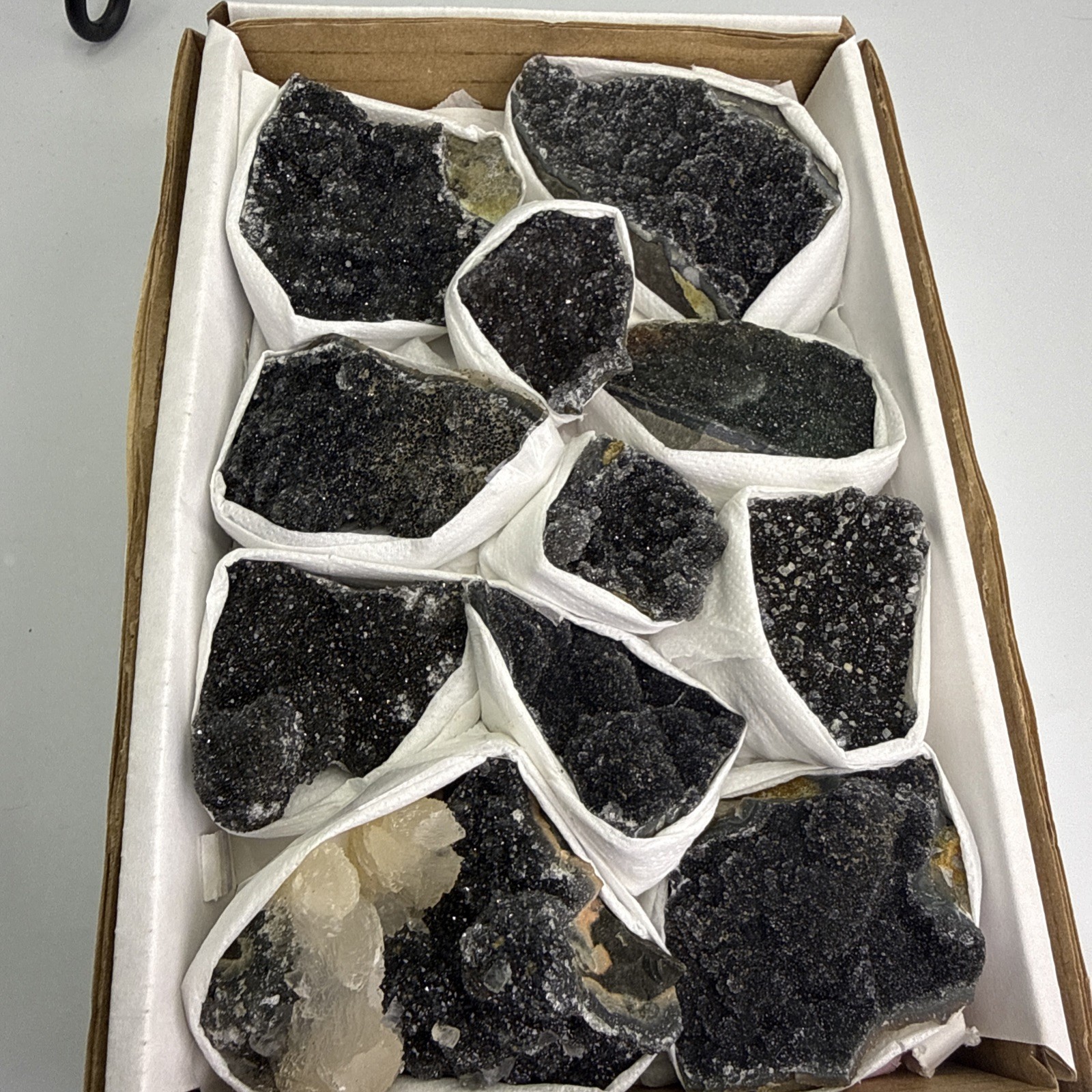 Natural Black Amethyst Zeolite With Calcite Flat! Whole Box! Crystals! Specimen!