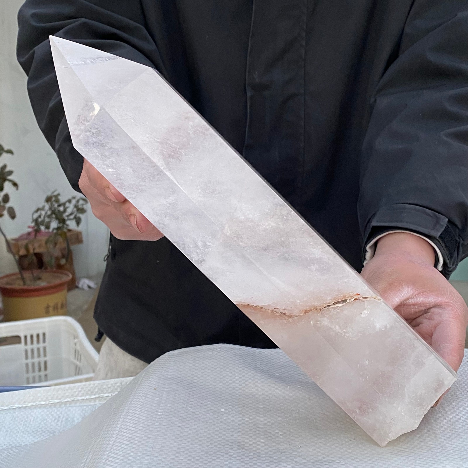 6.5LB Large Natural white crystal pillar obelisk quartz crystal sample pillar