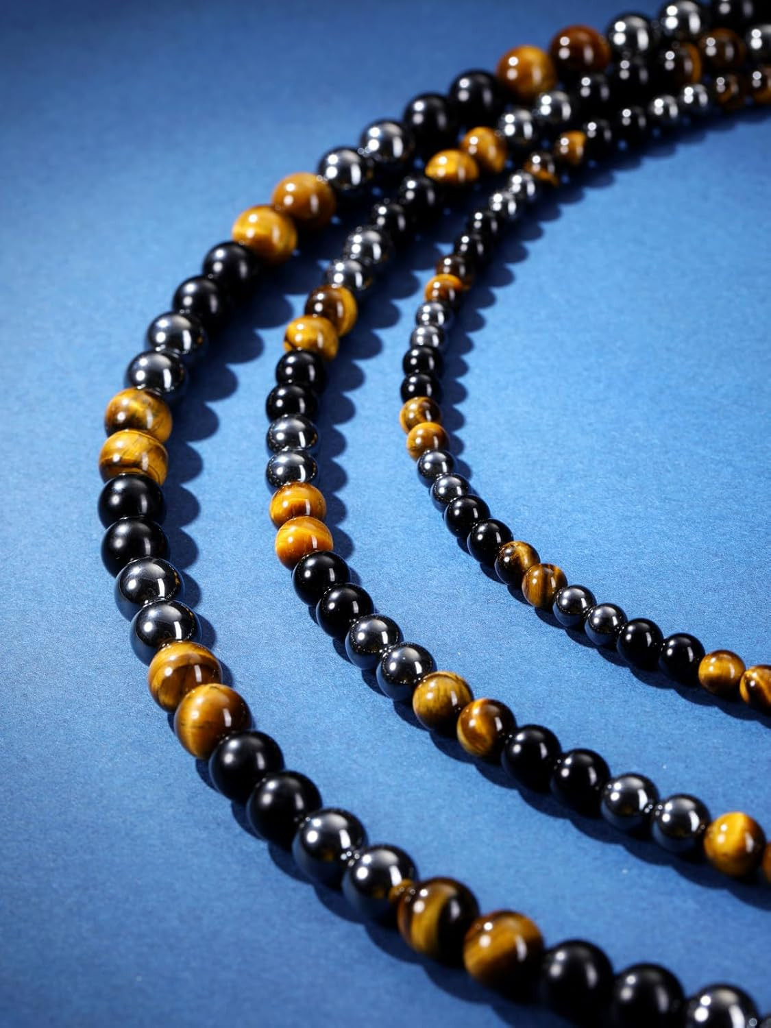 Jovivi Mens Healing Crystal Black Obsidian Tigers Eye Hematite Beaded Necklace N