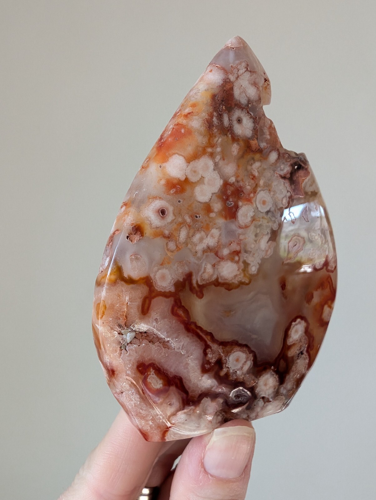 Red Cherry Flower Agate Freeform Ornament Teardrop Crystal Gemstone Chakra
