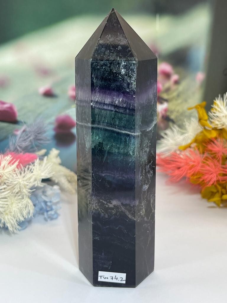 Rainbow Fluorite Healing Crystal Wands Obelisk Reiki Tower Point Home Decoration