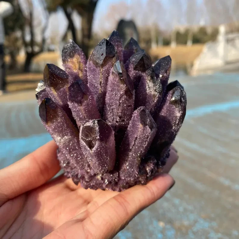 2026NEWFIND 1PC Rare Dark Amethyst Quartz Cluster Healing Purple Crystal Geode