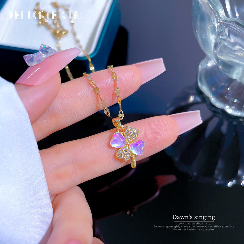 Women’s Fashion Jewelry Aurora borealis Gold Lucky grass Pendant Necklace 1PC
