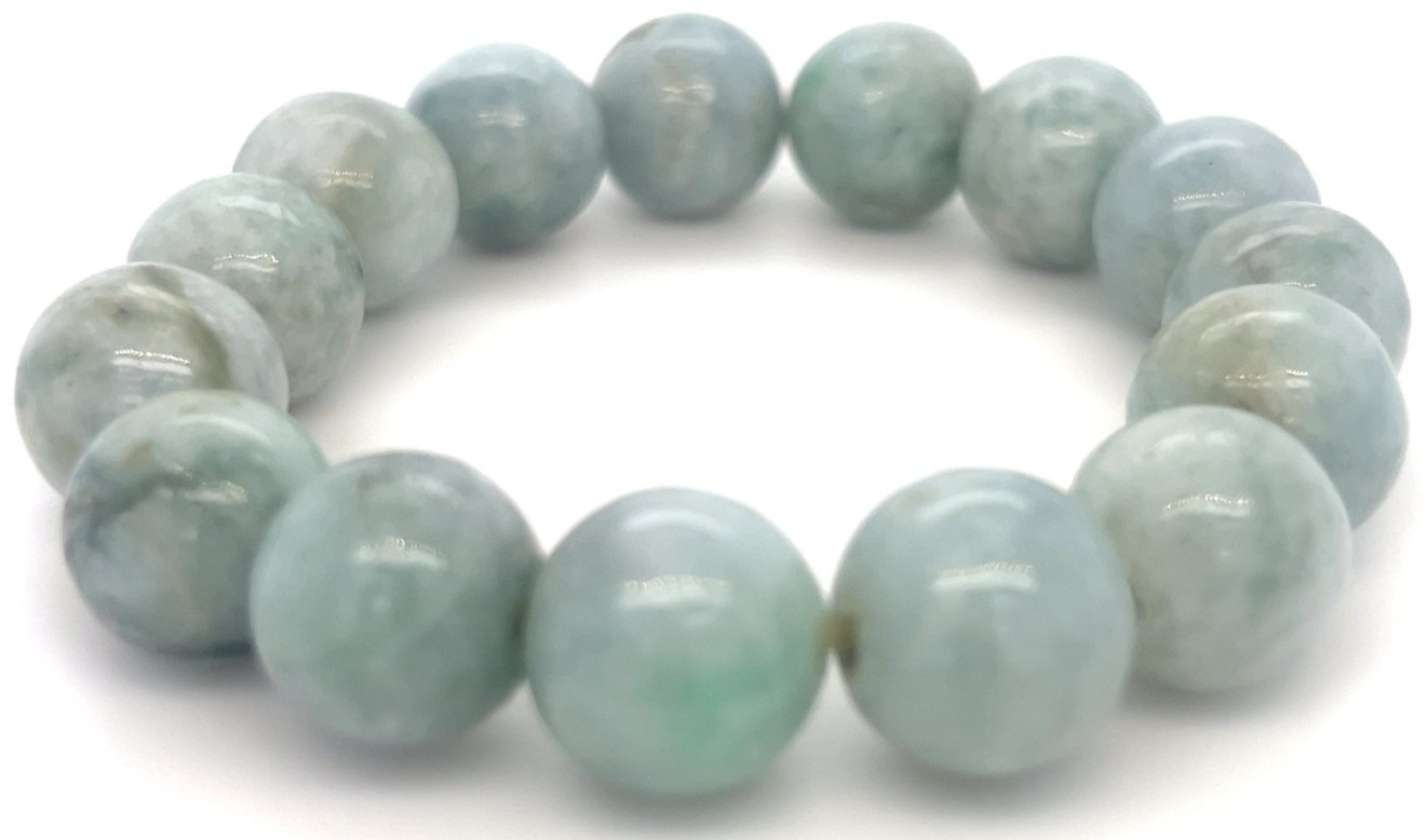 Type A Natural Jadeite Bracelet 333ct – Light Icy Green 13mm Beads