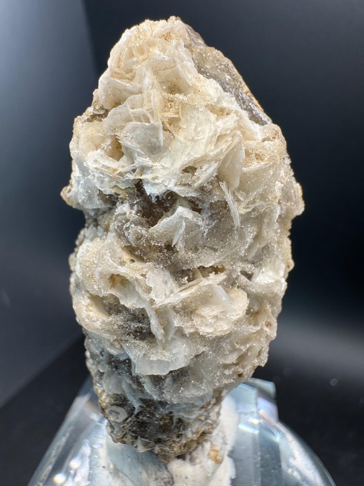 6486 Druzy Petal Calcite on Double Terminated Candle Quartz Inner Mongolia 62g