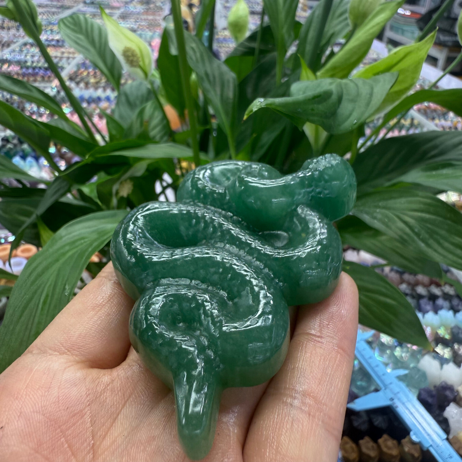 3.3″ natural Green East Mausoleum snake Carved Reiki Crystal Skull Decor Gift