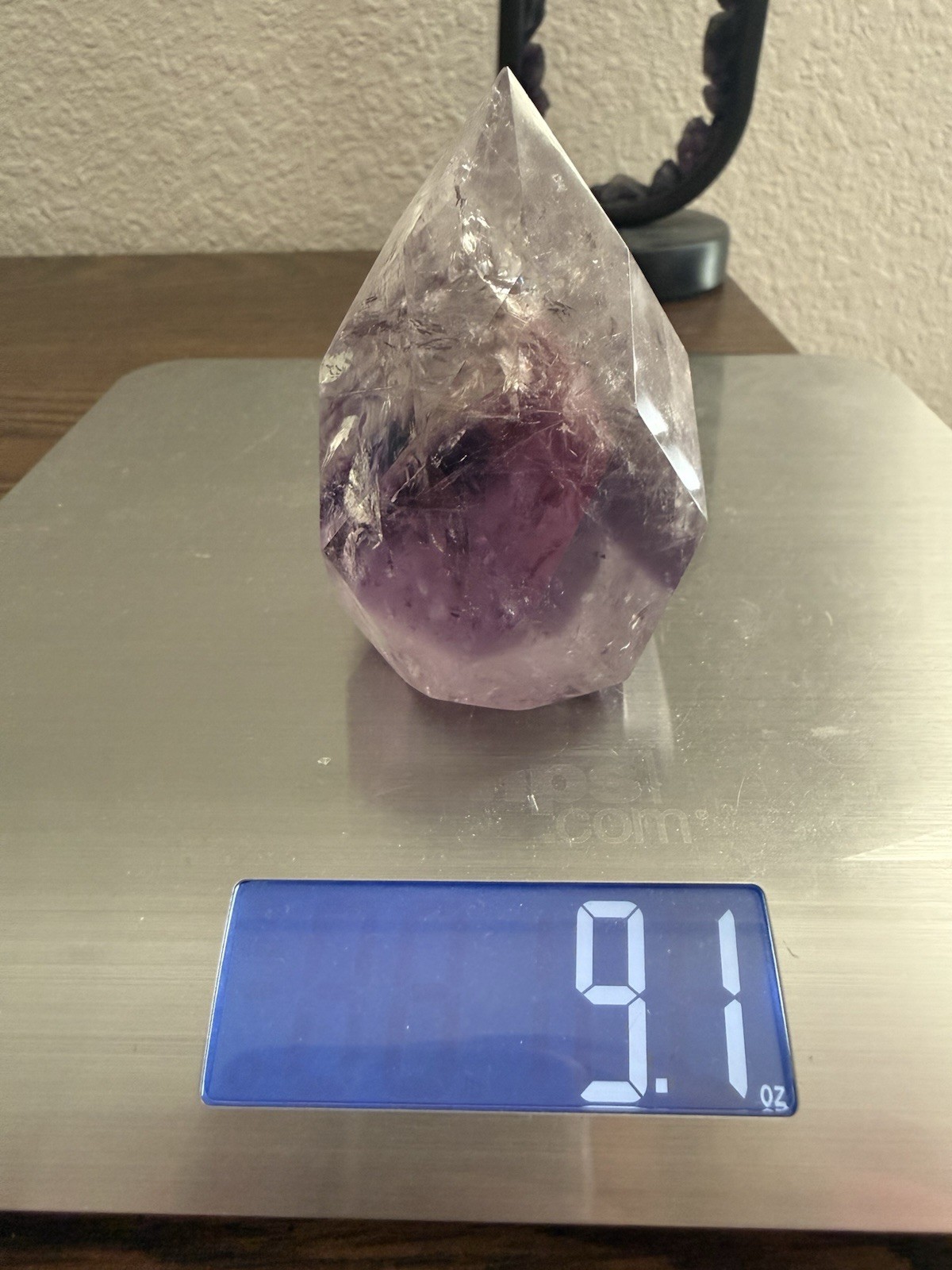 9.1oz High Quality Phantom Amethyst Faceted Drop Crystal Freeform With Rainbows